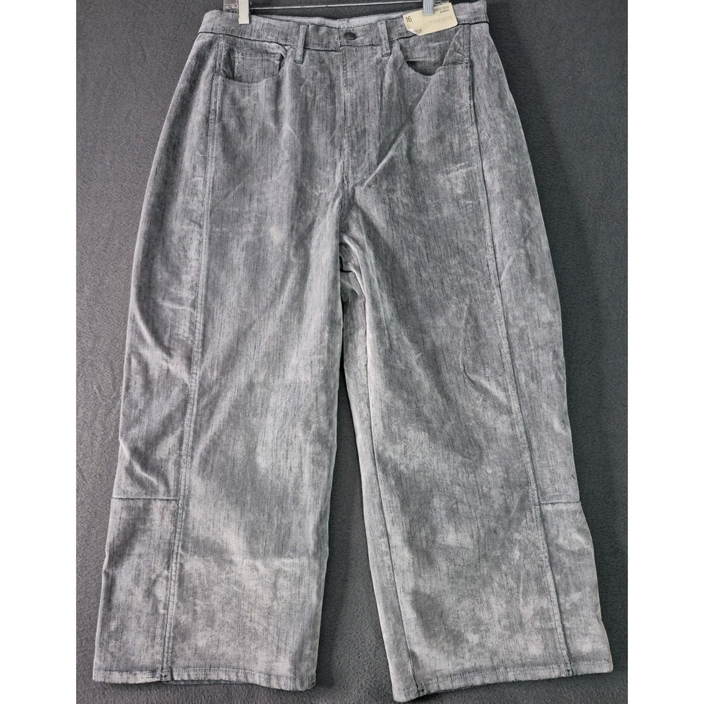 Ana A New Approach Highest Rise Barrel Stone Grey Flocked Pants 16 Wide Leg NWT